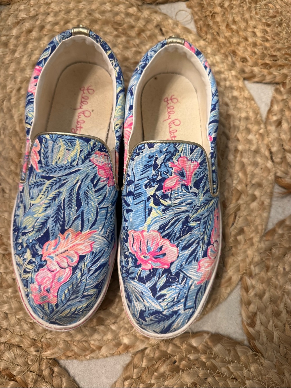 Lilly Pulitzer Tropical Floral Slip-On Sneakers — Blue, Pink & Yellow